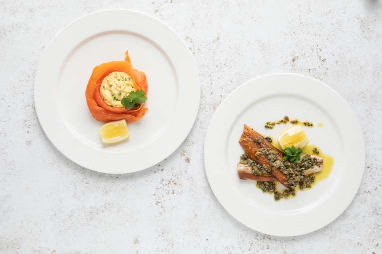 Royal duchy dining room breakfast scrabbled eggs with smoked salmon and kippers