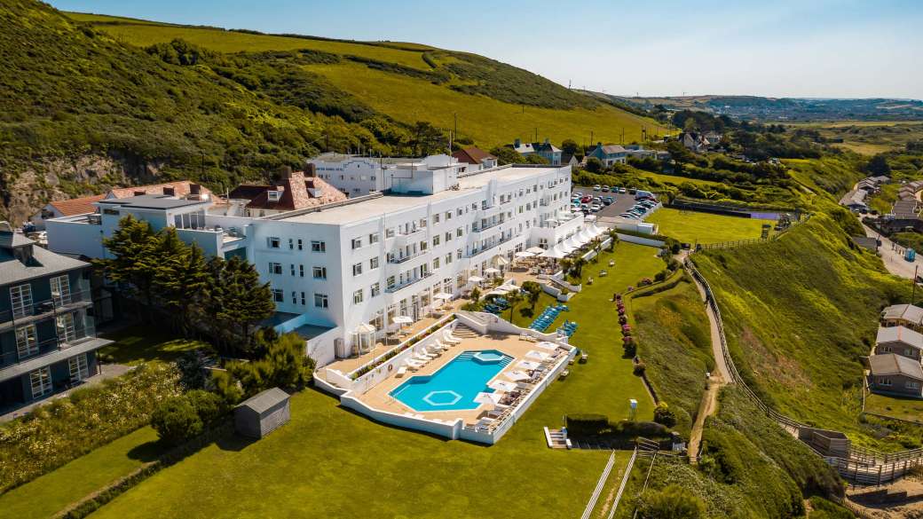 Saunton Sands Hotel Aerial View with Outdoor Pool