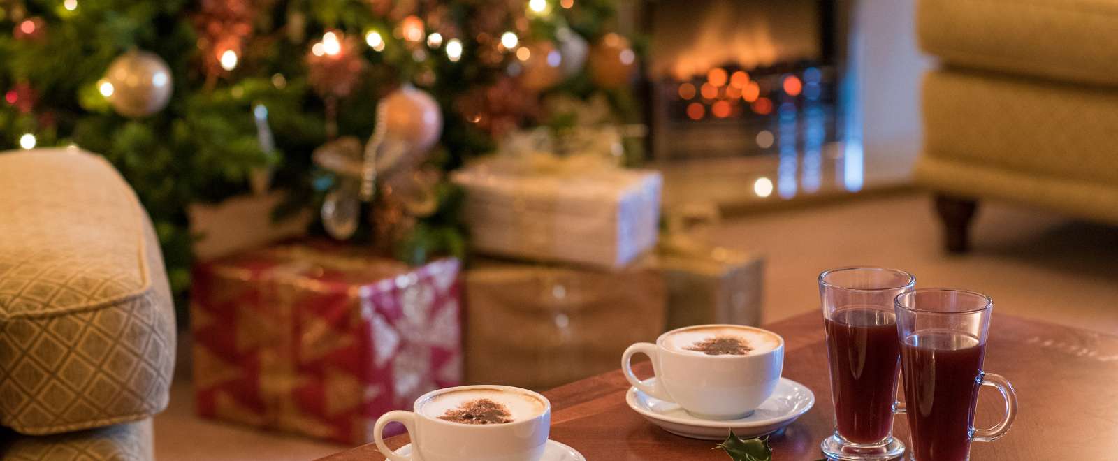 Coffee Mince Pies and Mulled Wine by Fire During Festive Season