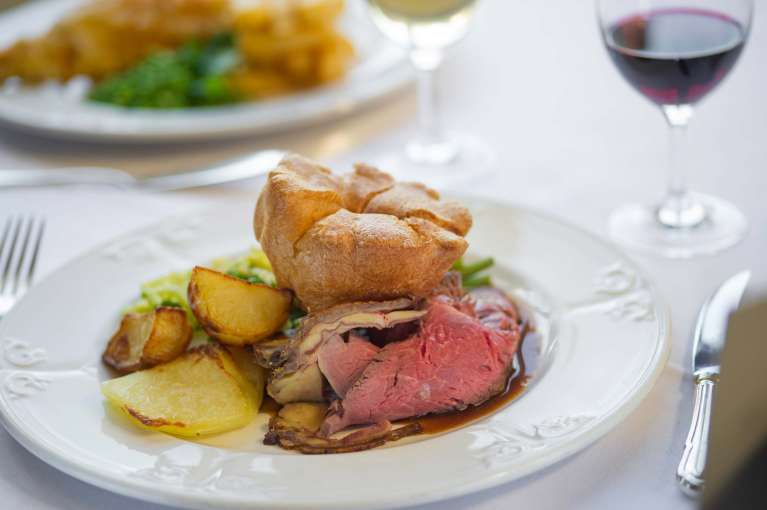 Belmont Hotel Restaurant Dining Roast Beef with Yorkshire Pudding