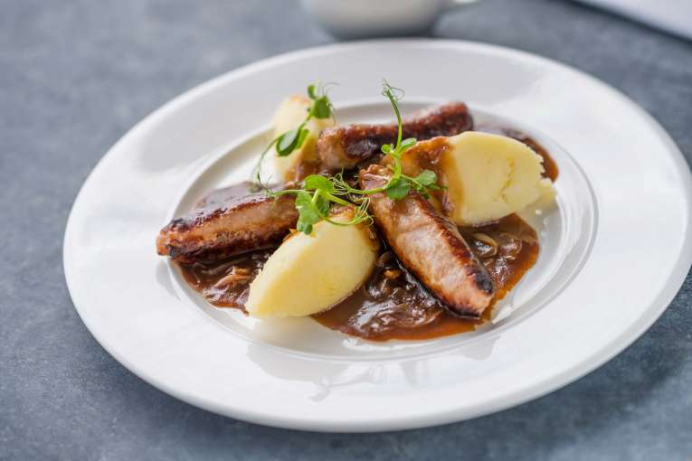 Belmont Hotel Restaurant Dining Sausages with Mash