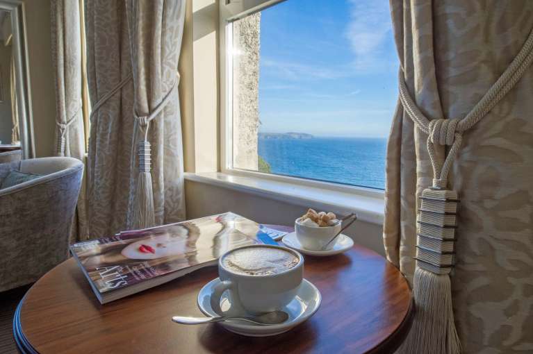 Carlyon Bay Hotel Deluxe Room (302) Accommodation Table and View
