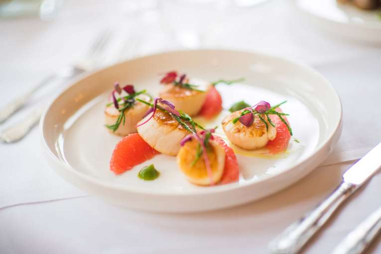 Imperial Hotel Restaurant Dining King Scallops and Pink Grapefruit