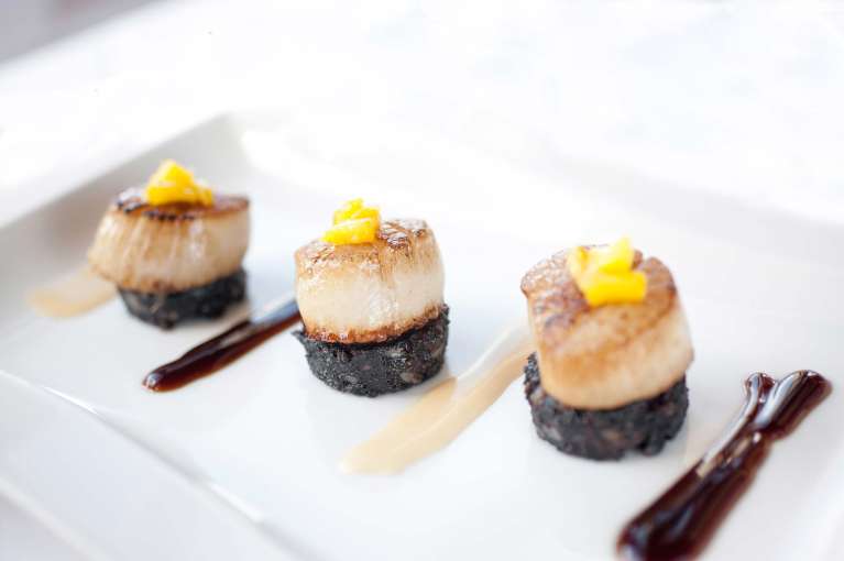 Imperial Hotel Restaurant Dining Scallops on Black Pudding