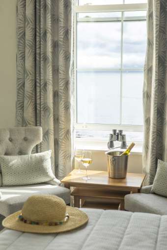 Royal Duchy Hotel Standard Sea View Room (117) Window with Wine and Binoculars