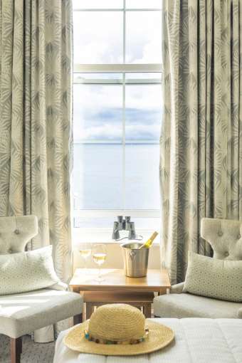 Royal Duchy Hotel Standard Sea View Room (117) Window with Wine and Binoculars