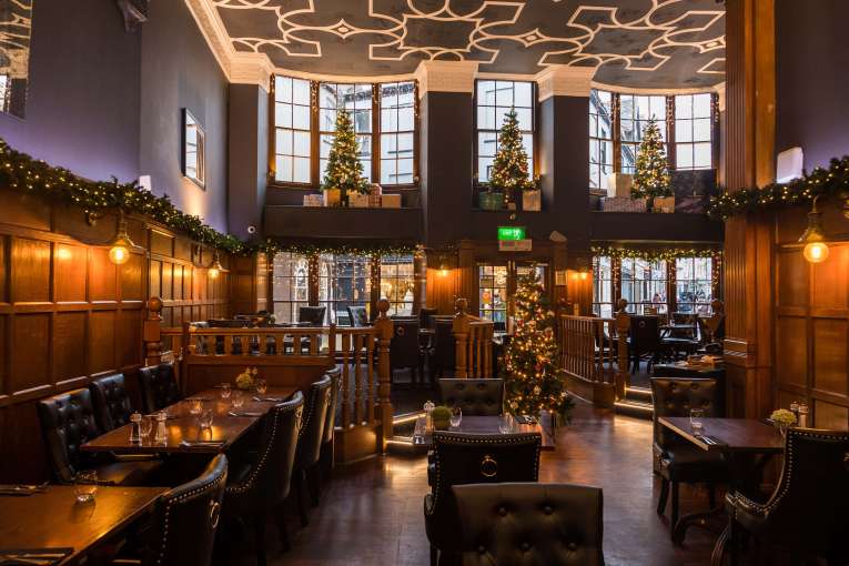 Royal and Fortescue Hotel 62 the Bank Restaurant Dining Area with Christmas Decorations