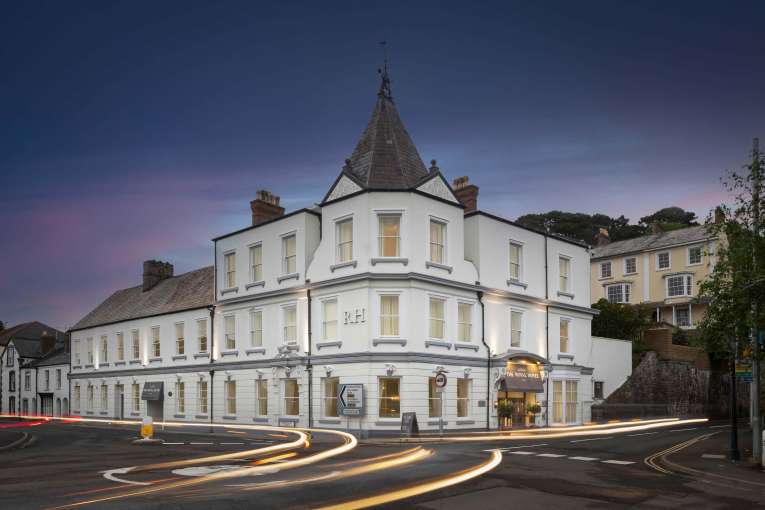 Royal Hotel Exterior from Road at Night