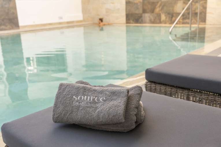 Saunton Sands Hotel Source Spa Towel on Lounger by Indoor Pool
