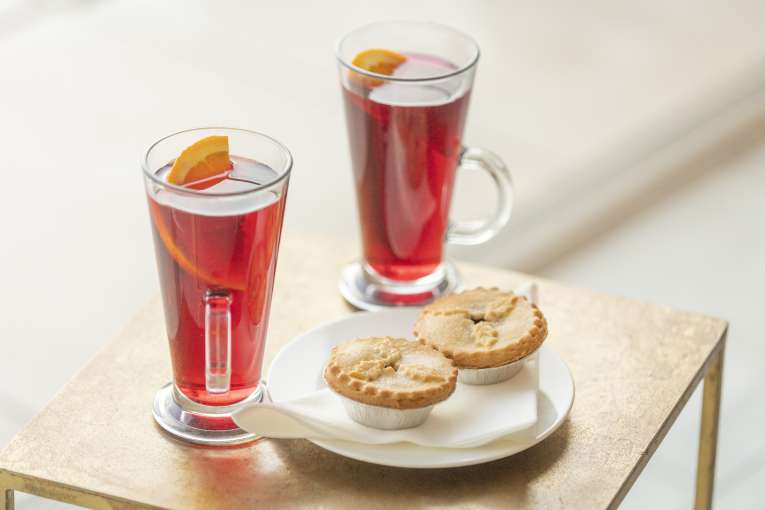 Mulled wine and mince pies served at Source Spa and Wellness 