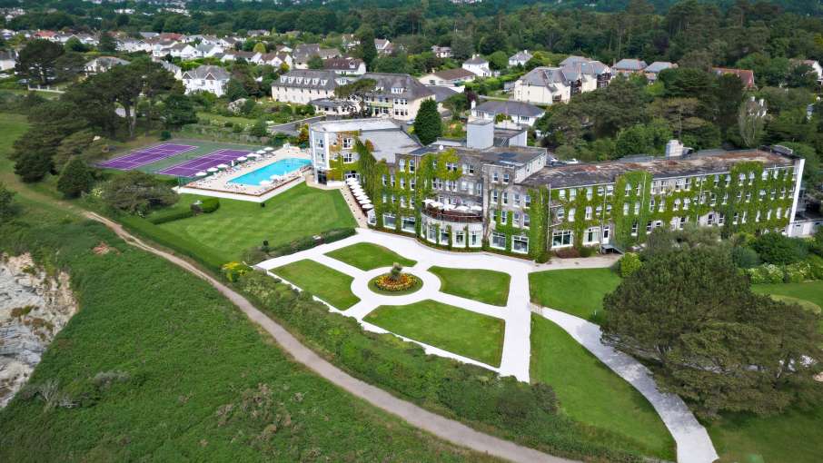 aerial view of the carlyon bay hotel