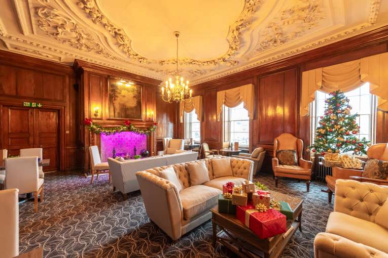 Lounge with Festive decorations at Royal Hotel