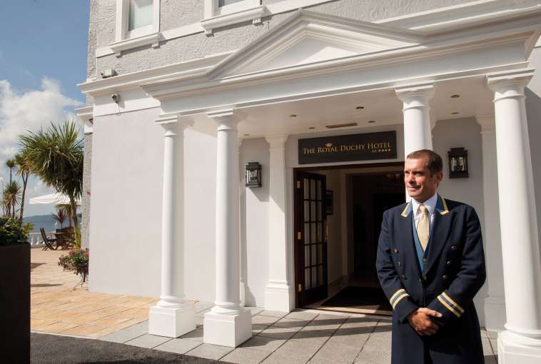 James at the front of the Royal Duchy Hotel