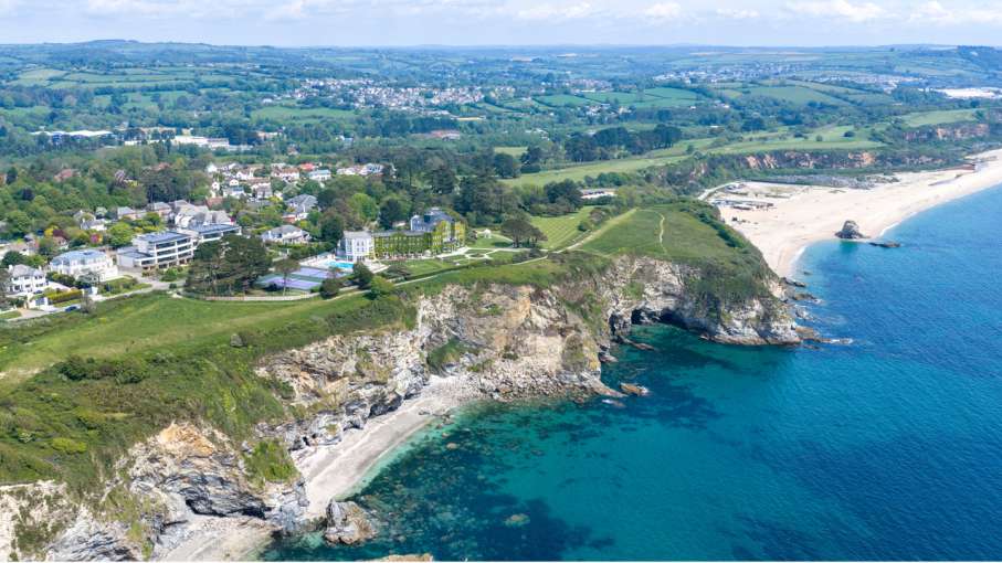 Drone Aerial shot of Carlyon Bay Hotel by Scott Fisher