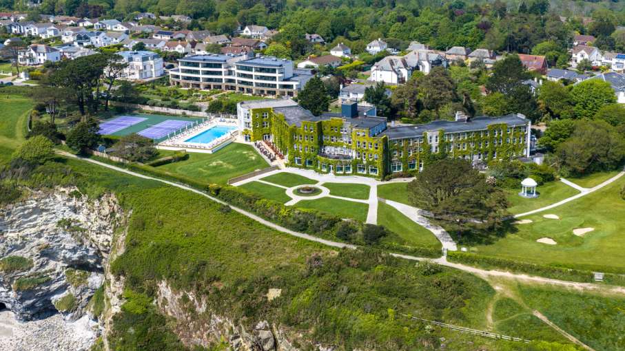 Drone Aerial shot of Carlyon Bay Hotel by Scott Fisher