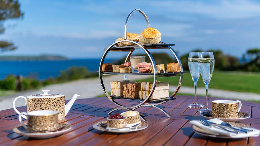 Afternoon Tea with a pot of tea and glass of prosecco 