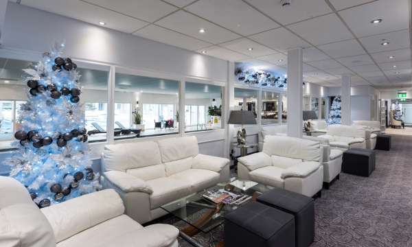 Barnstaple Hotel Foyer Seating Area Overlooking Indoor Pool at Christmas