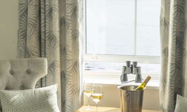 Royal Duchy Hotel Standard Sea View Room (117) Window with Wine and Binoculars