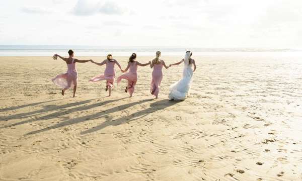 Saunton Sands Hotel Brides and Bridesmaids on Saunton Beach at Wedding