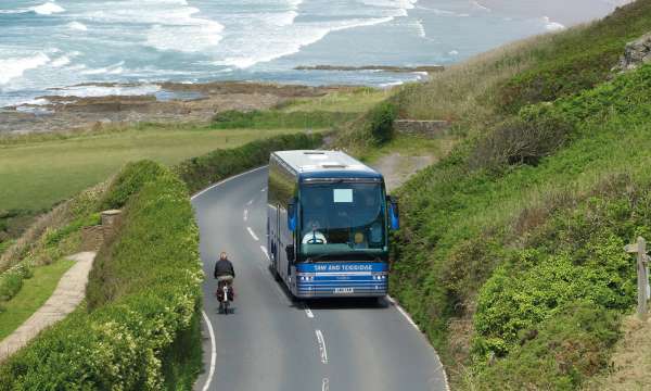 coach driving from croyde beach