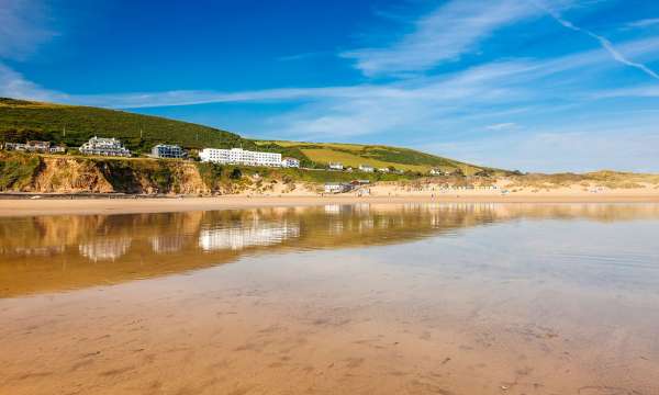 saunton sands hotel ariel shot from beach day time