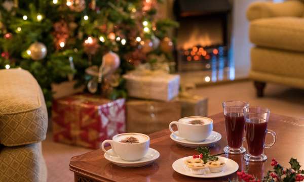 Coffee Mince Pies and Mulled Wine by Fire During Festive Season