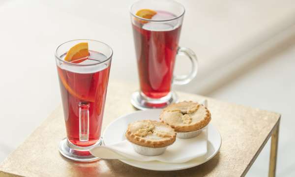 Mulled wine and mince pies served at Source Spa and Wellness