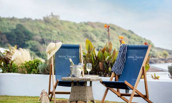 Deckchairs with view towards Pendennis Castle