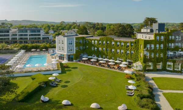 Aerial shot of The Carlyon Bay Hotel in St Austell