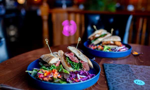 Two sandwiches on table at 62 The Bank