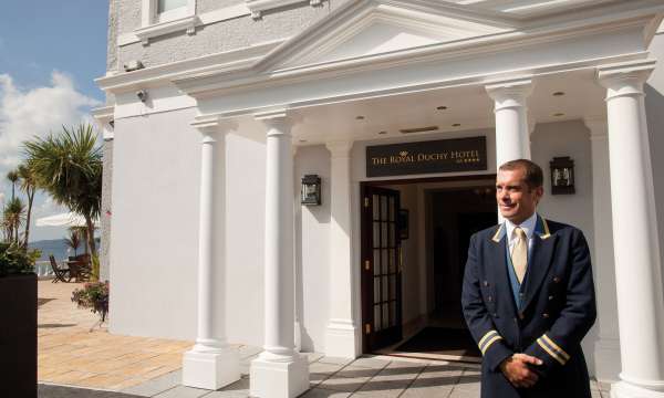James at the front of the Royal Duchy Hotel