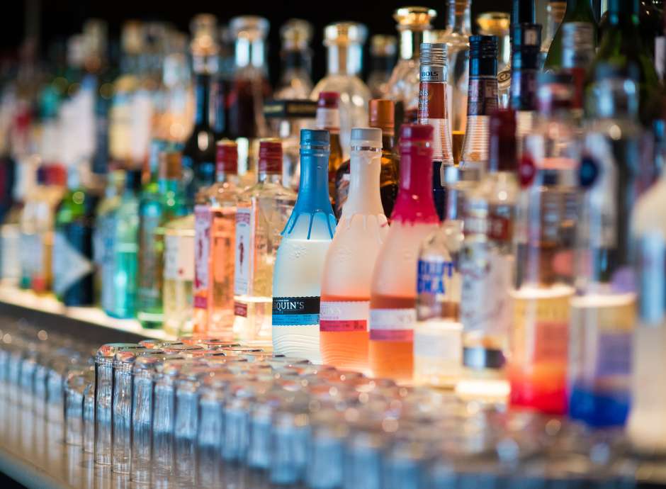 terrace cocktail bar bottles of alcohol behind bar Saunton Sands