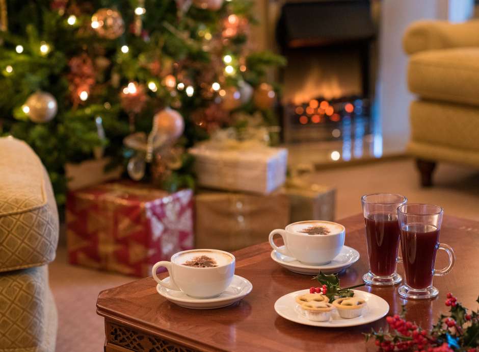 Coffee Mince Pies and Mulled Wine by Fire During Festive Season