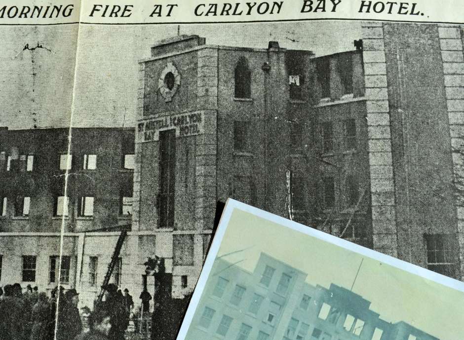 Newspaper 1931 fire at Carlyon Bay Hotel