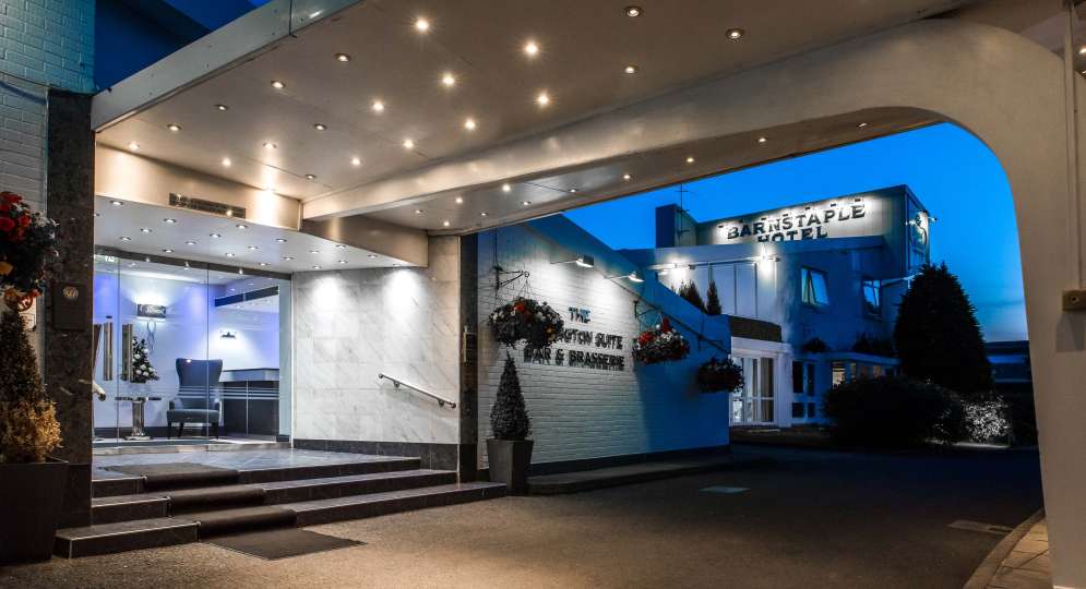 Barnstaple Hotel Entrance at Nighttime