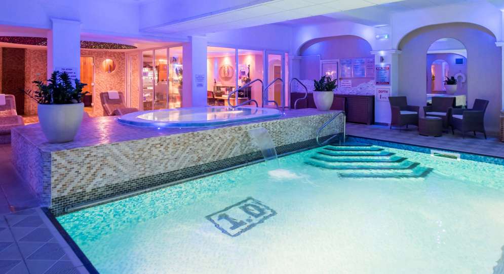 Carlyon Bay Hotel Indoor Swimming Pool and Jacuzzi Hot Tub Spa at Night